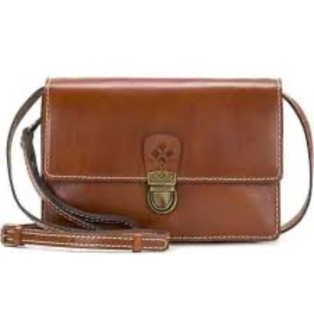 Patricia Nash Leather Satchel Crossbody Bag Brown Turnlock Flap
